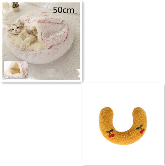 Lit 2 en 1 pour chien et chat - Lit d'hiver rond en peluche chaud pour animaux de compagnie - Lit doux et long en peluche pour animaux de compagnie